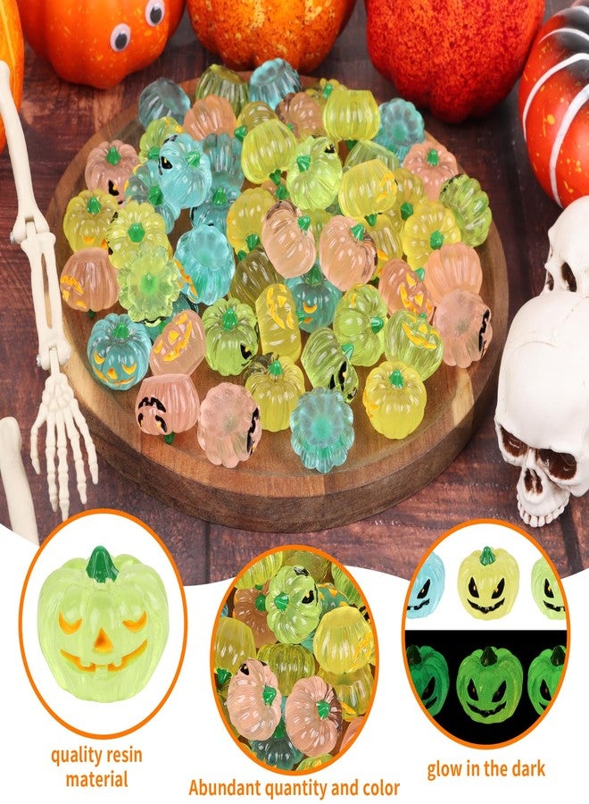 STEFORD 56 Pcs Luminous Resin Pumpkins, Halloween Miniature Figurines Glow in The Dark Mini Tiny Plastic Fake Pumpkin Bulk for Decorating Outside Outdoor DIY Crafts Home Fairy Garden Dollhouse Decor - Image 4